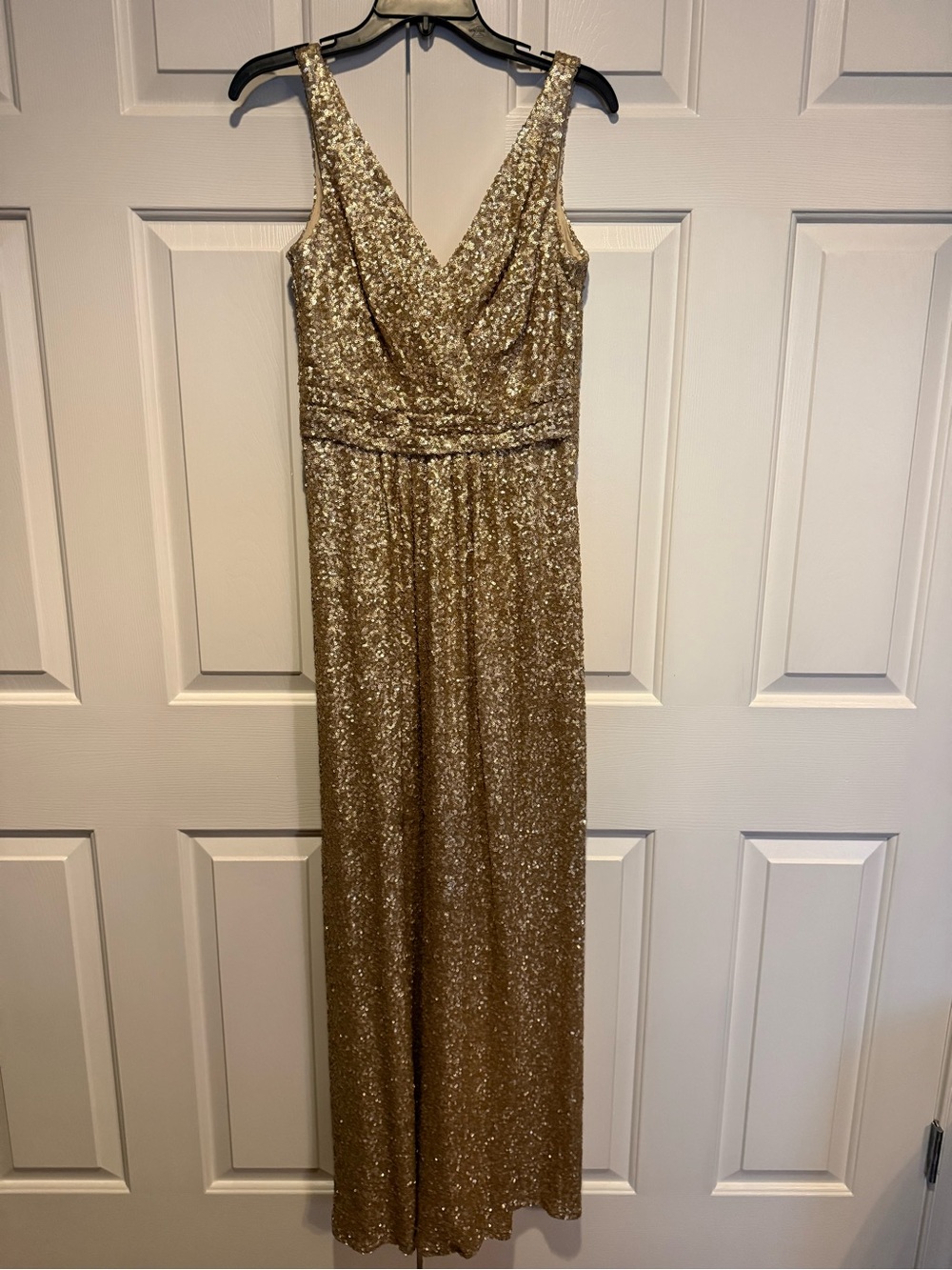SORELLA VITA Gold Sequin V-Neck Evening Gown